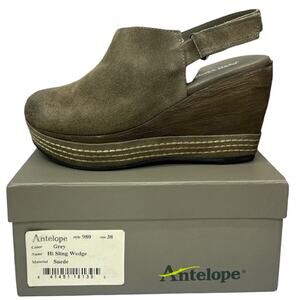Antelope Hi Sling Platform Wedge Gray Suede Women's 7 7.5